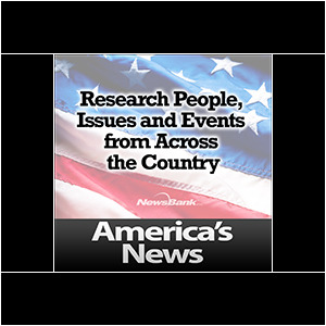 Background image of the American flag. Text over image: "Research People, Issues and Events from Across the Country." Text at bottom: "America's News"